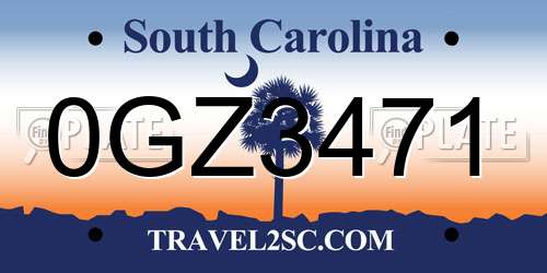 0GZ3471 South Carolina License Plate