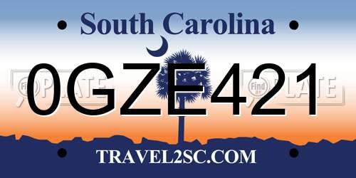 0GZE421 South Carolina License Plate