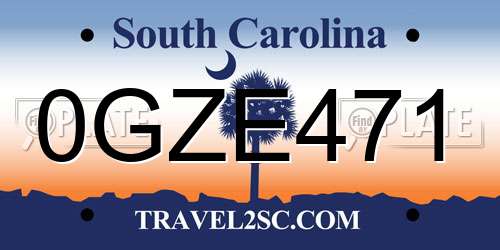 0GZE471 South Carolina License Plate