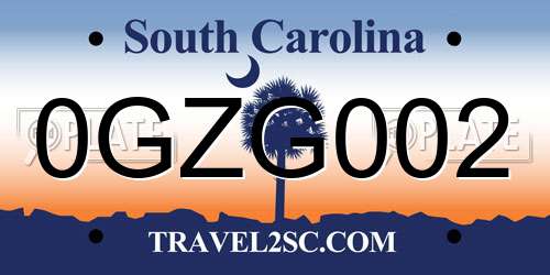 0GZG002 South Carolina License Plate