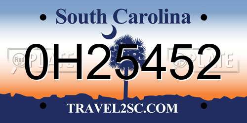 0H25452 South Carolina License Plate