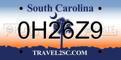 0H26Z9 South Carolina License Plate