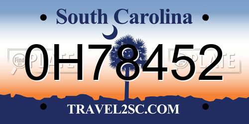 0H78452 South Carolina License Plate