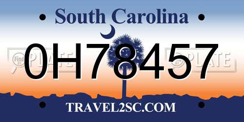 0H78457 South Carolina License Plate