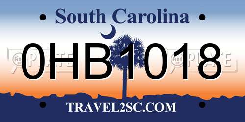 0HB1018 South Carolina License Plate
