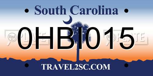 0HBI015 South Carolina License Plate