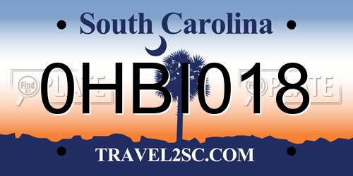 0HBI018 South Carolina License Plate
