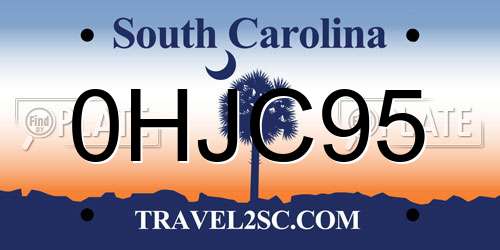 0HJC95 South Carolina License Plate