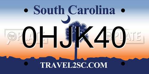 0HJK40 South Carolina License Plate
