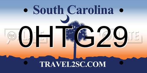 0HTG29 South Carolina License Plate