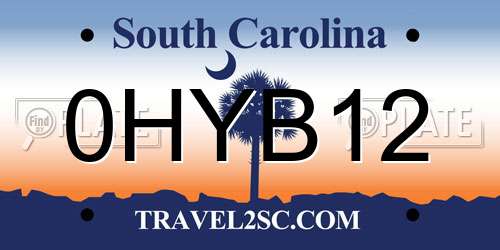 0HYB12 South Carolina License Plate