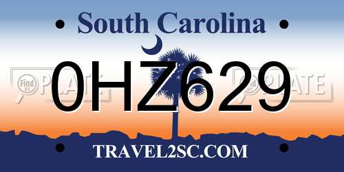 0HZ629 South Carolina License Plate