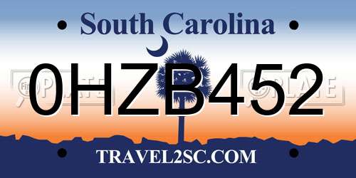 0HZB452 South Carolina License Plate