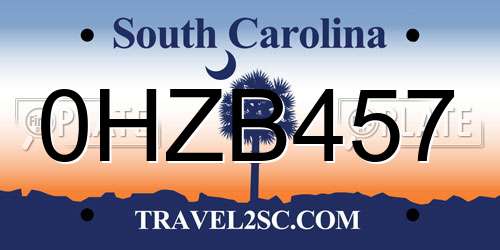 0HZB457 South Carolina License Plate