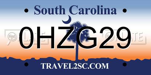 0HZG29 South Carolina License Plate