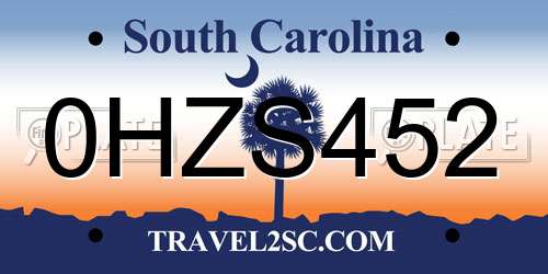 0HZS452 South Carolina License Plate