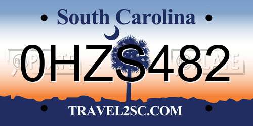 0HZS482 South Carolina License Plate