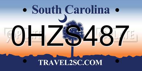 0HZS487 South Carolina License Plate