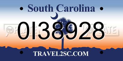 0I38928 South Carolina License Plate