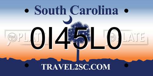 0I45L0 South Carolina License Plate