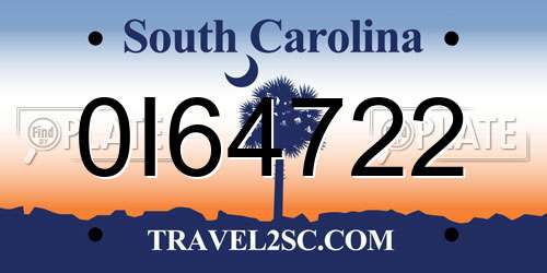 0I64722 South Carolina License Plate