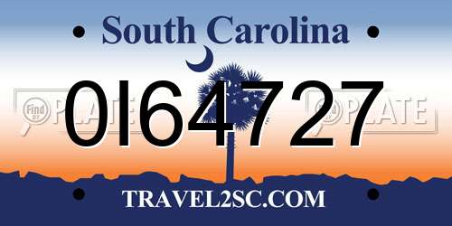 0I64727 South Carolina License Plate