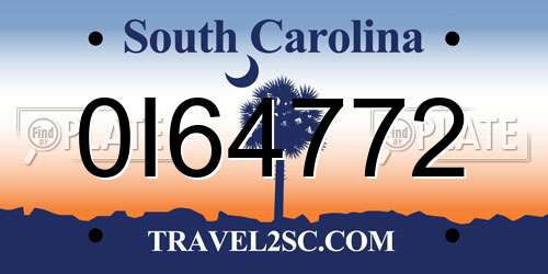 0I64772 South Carolina License Plate