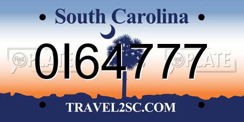 0I64777 South Carolina License Plate