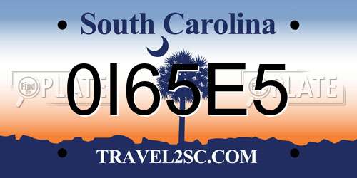 0I65E5 South Carolina License Plate