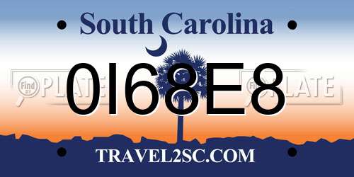 0I68E8 South Carolina License Plate