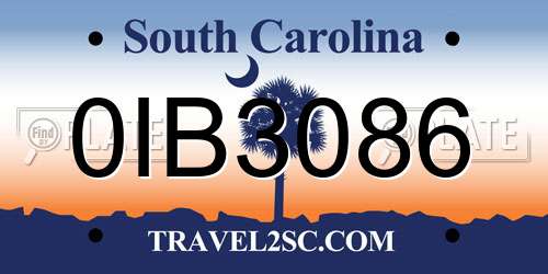 0IB3086 South Carolina License Plate