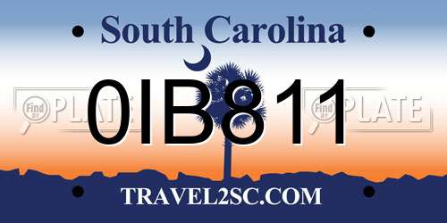 0IB811 South Carolina License Plate