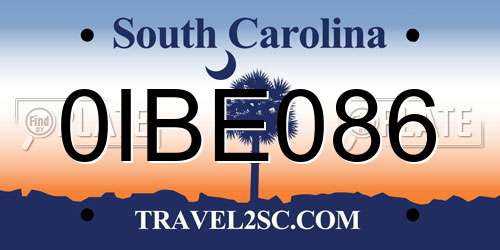0IBE086 South Carolina License Plate