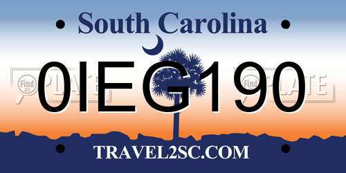 0IEG190 South Carolina License Plate