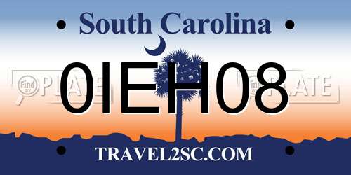 0IEH08 South Carolina License Plate