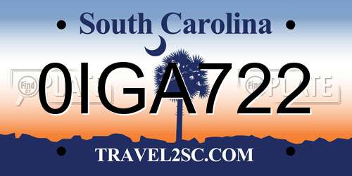 0IGA722 South Carolina License Plate