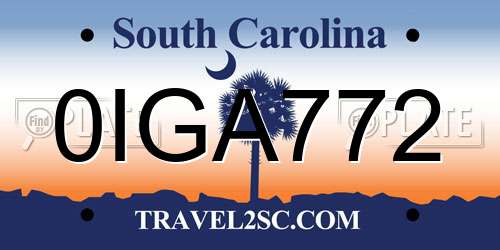 0IGA772 South Carolina License Plate