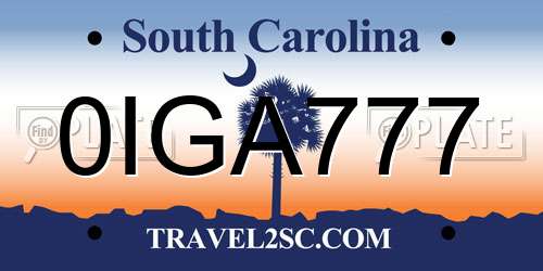 0IGA777 South Carolina License Plate