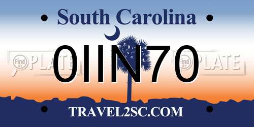 0IIN70 South Carolina License Plate