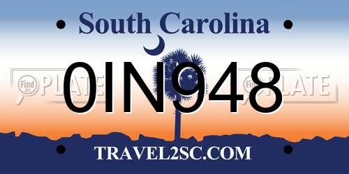 0IN948 South Carolina License Plate