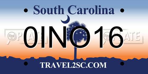 0INO16 South Carolina License Plate