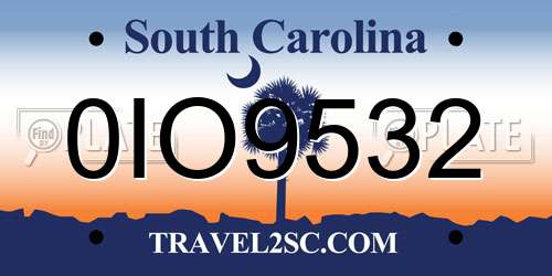 0IO9532 South Carolina License Plate