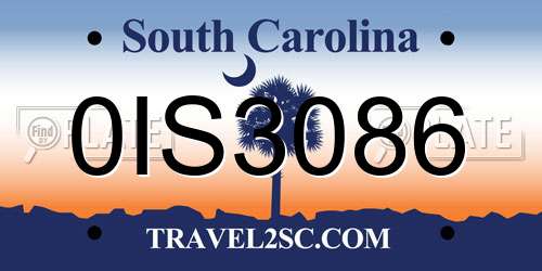 0IS3086 South Carolina License Plate