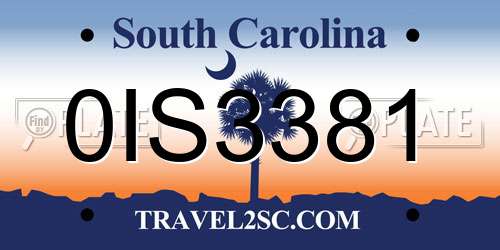 0IS3381 South Carolina License Plate