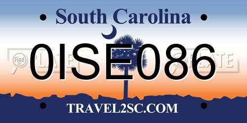 0ISE086 South Carolina License Plate