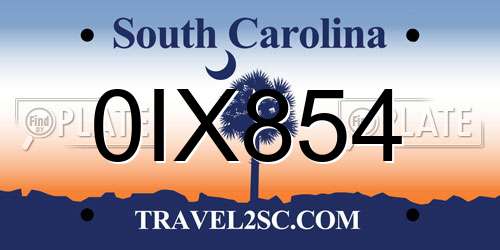 0IX854 South Carolina License Plate