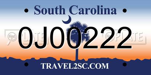 0J00222 South Carolina License Plate
