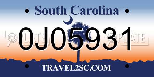 0J05931 South Carolina License Plate