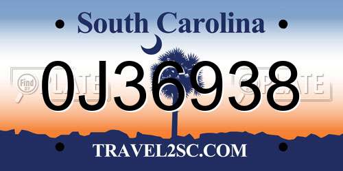 0J36938 South Carolina License Plate