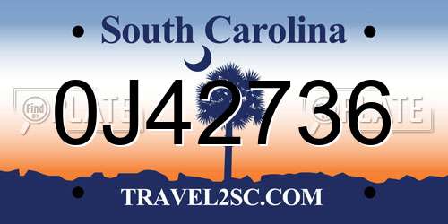 0J42736 South Carolina License Plate